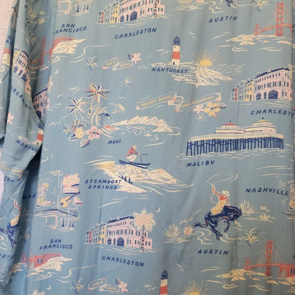 NEW Faherty Kona Camp Limited Tour Print Shirt Viscose Men XXL Resort Wear Beach